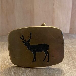 Vintage BTS Solid Brass Buck Deer Stag Belt Buckle - made in USA